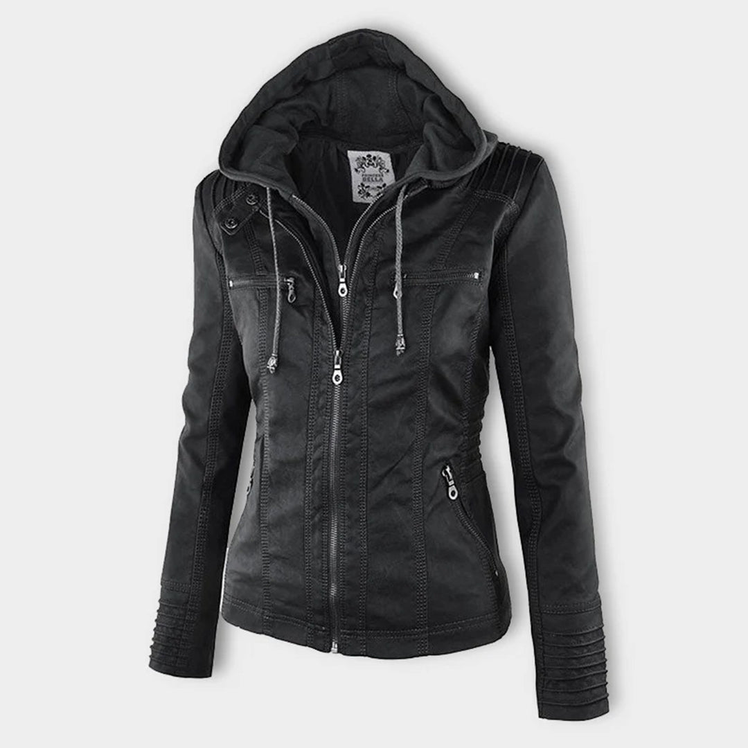 Women's Edgy Hooded Leather Jacket