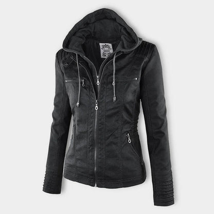 Women's Edgy Hooded Leather Jacket