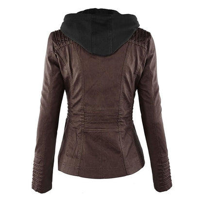 Women's Edgy Hooded Leather Jacket