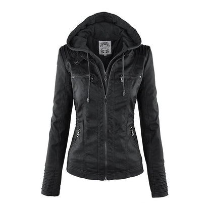 Women's Edgy Hooded Leather Jacket