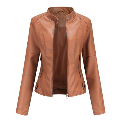 Luxurious Leather Jacket with Mao Collar