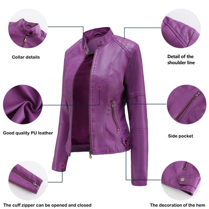 Luxurious Leather Jacket with Mao Collar