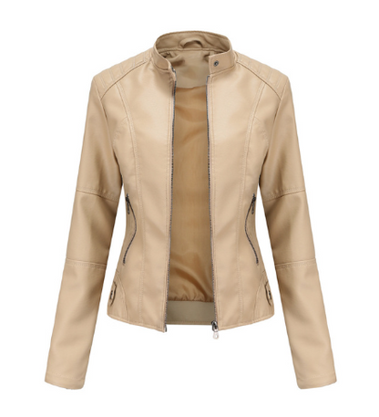 Luxurious Leather Jacket with Mao Collar