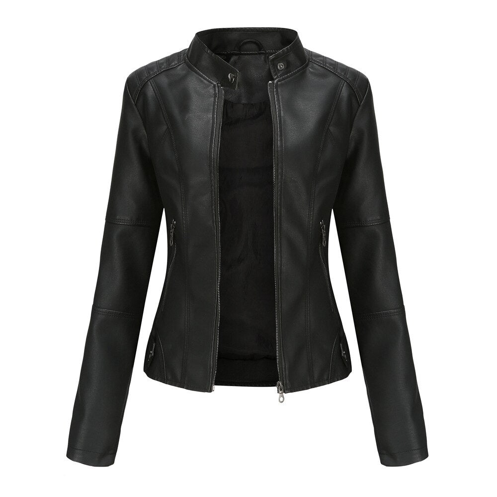 Luxurious Leather Jacket with Mao Collar