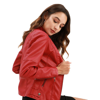 Luxurious Leather Jacket with Mao Collar