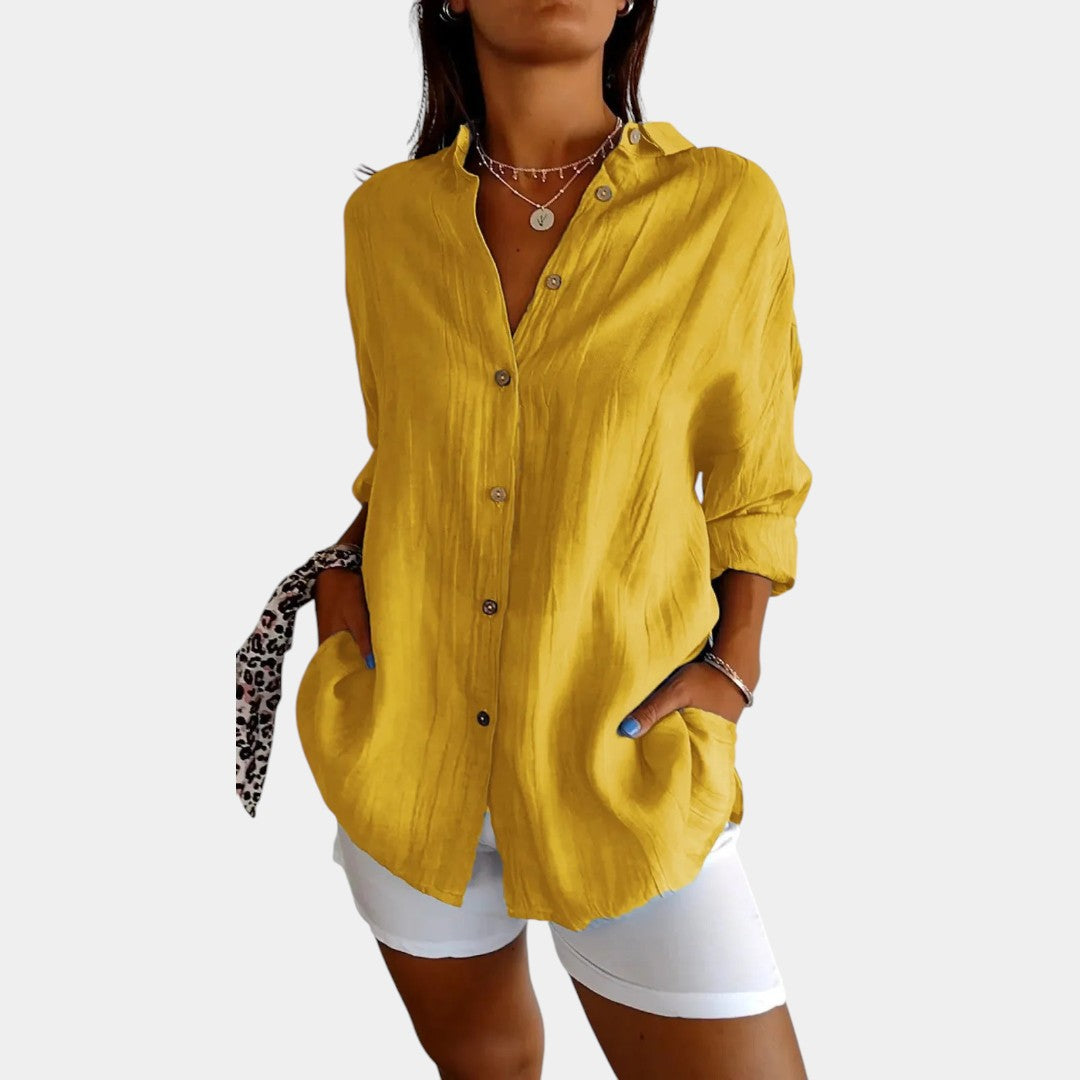 Textured Cotton Linen Button Front Shirt