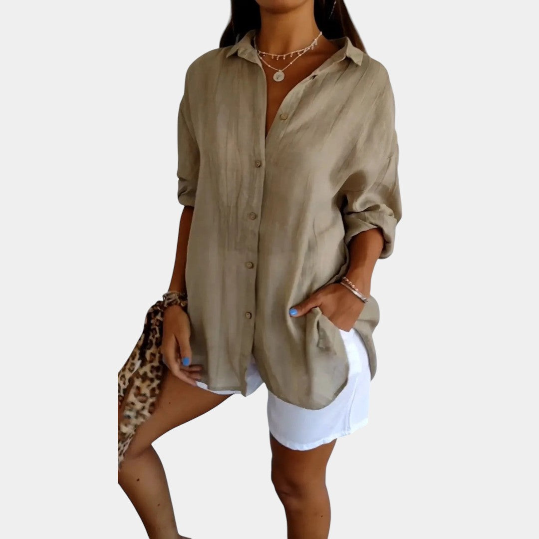 Textured Cotton Linen Button Front Shirt