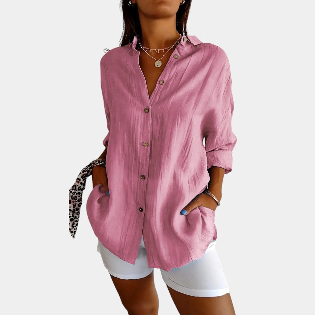 Textured Cotton Linen Button Front Shirt