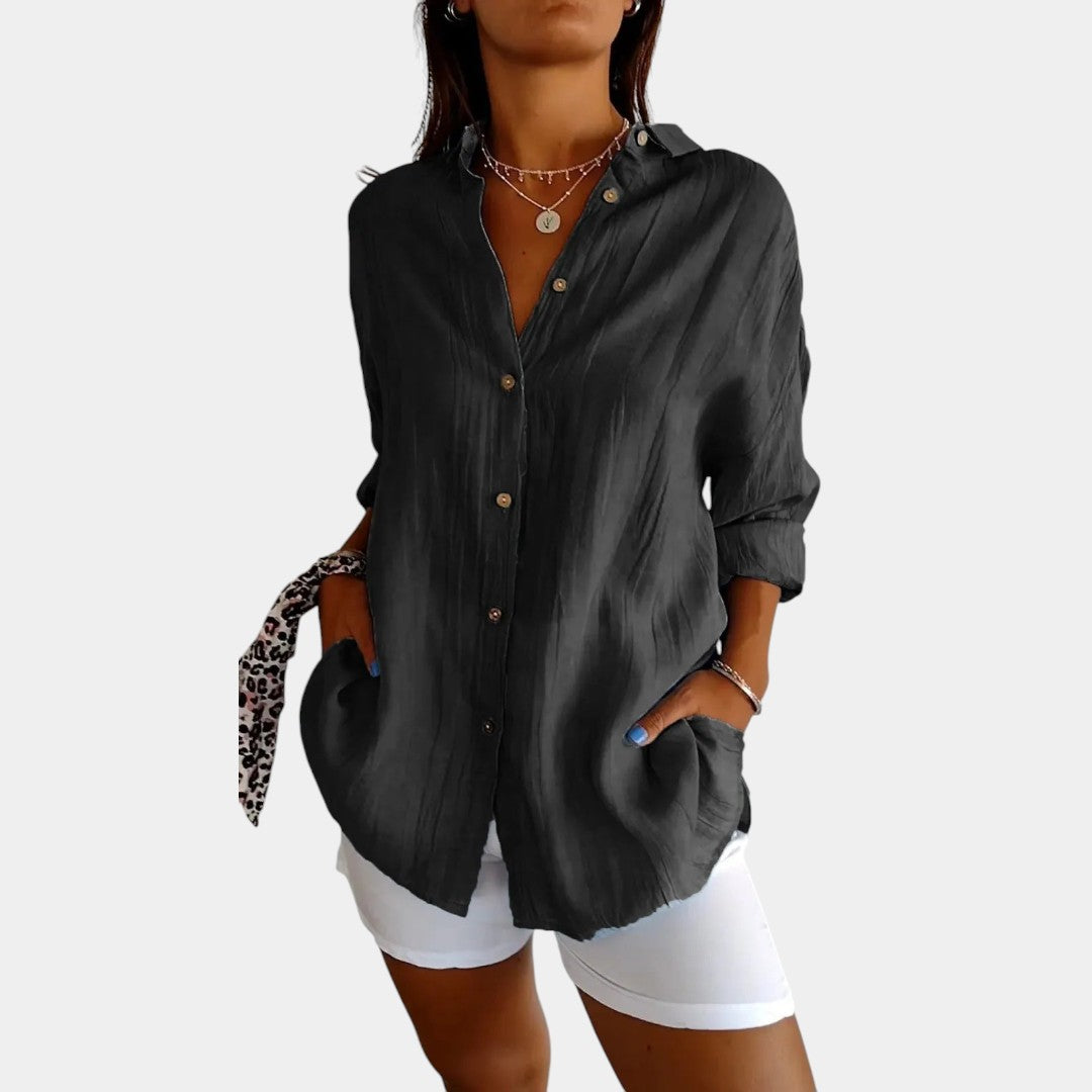 Textured Cotton Linen Button Front Shirt