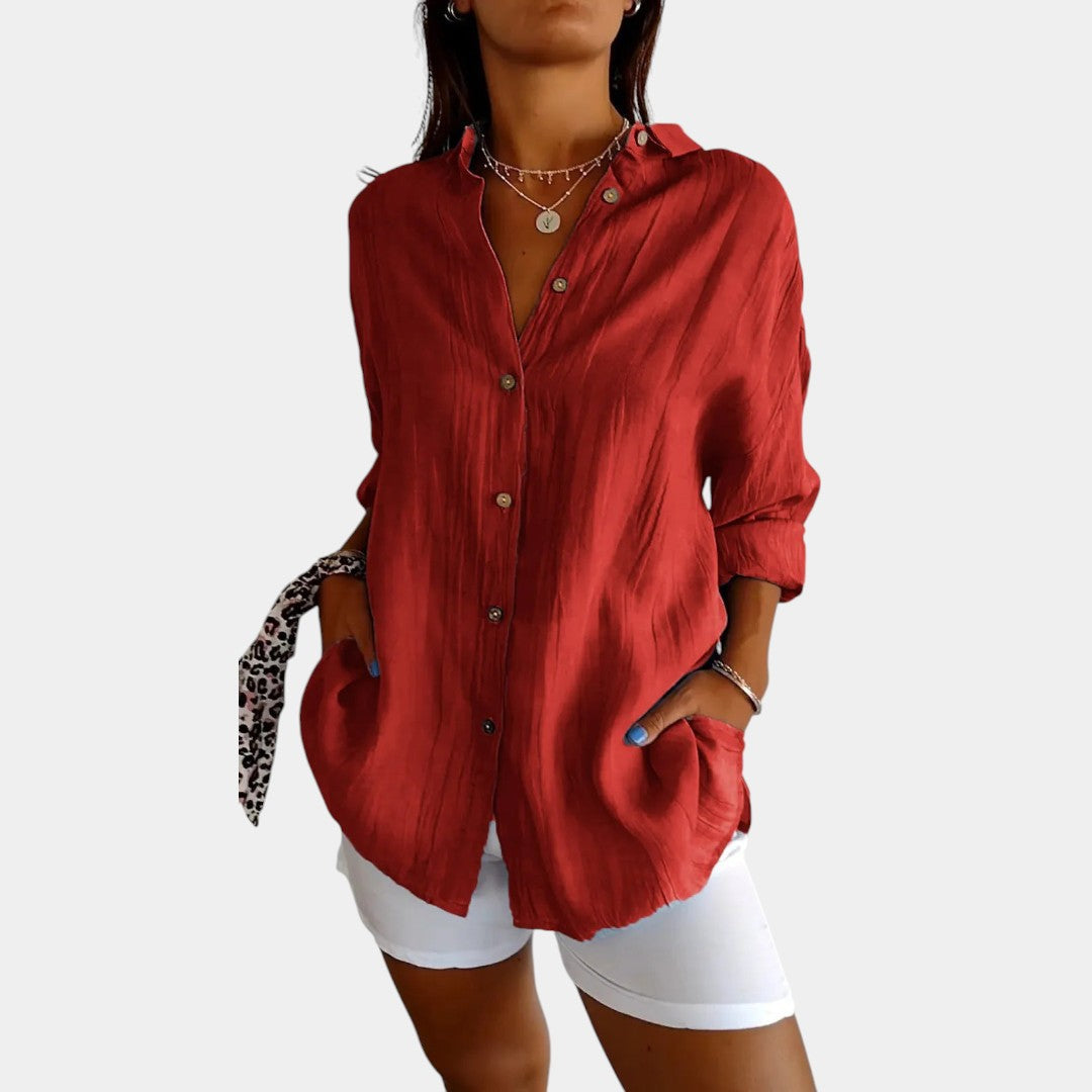 Textured Cotton Linen Button Front Shirt