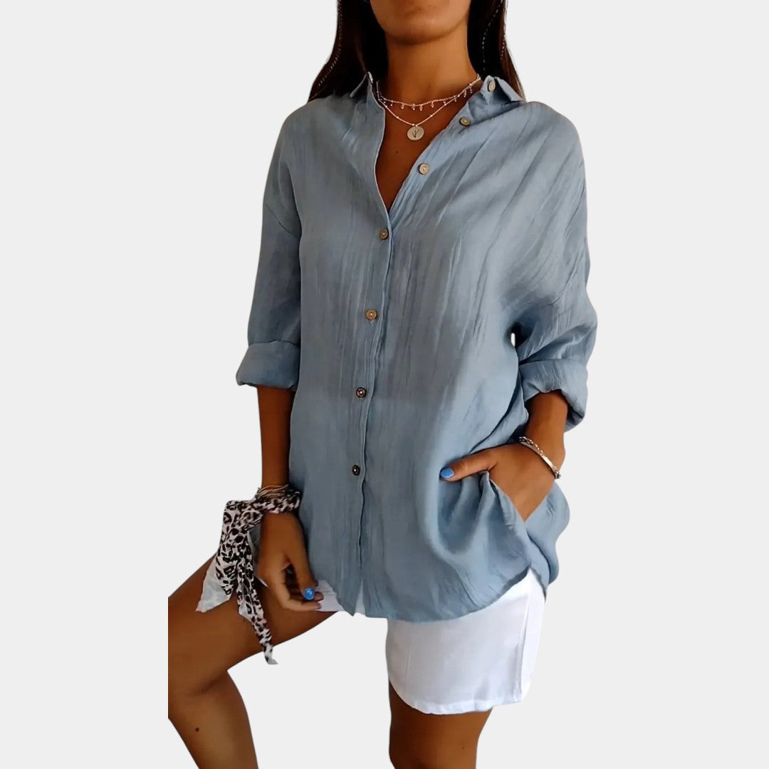 Textured Cotton Linen Button Front Shirt