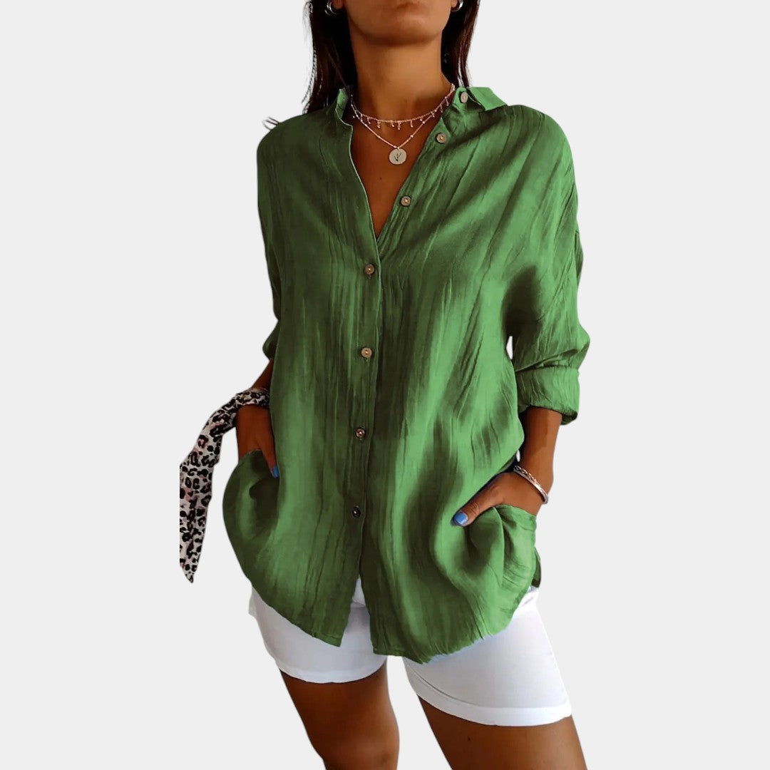Textured Cotton Linen Button Front Shirt