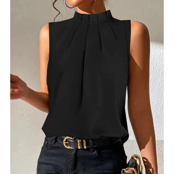 Elegant Mock Neck Pleated Blouse
