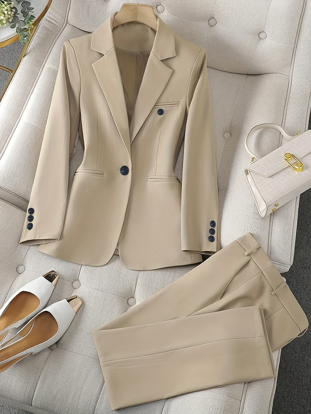 Women's Notched Lapel Blazer and Trouser Suit