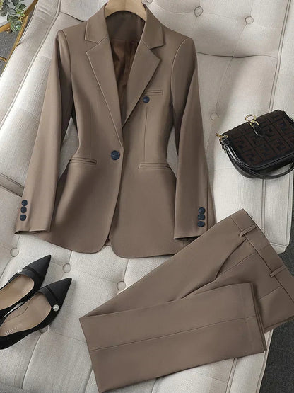 Women's Notched Lapel Blazer and Trouser Suit