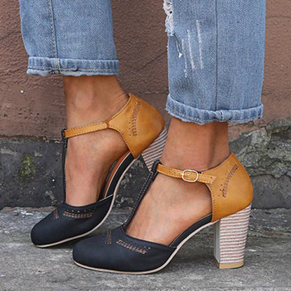 Women's Chic Orthopedic T-Strap Heels with Cut-Outs