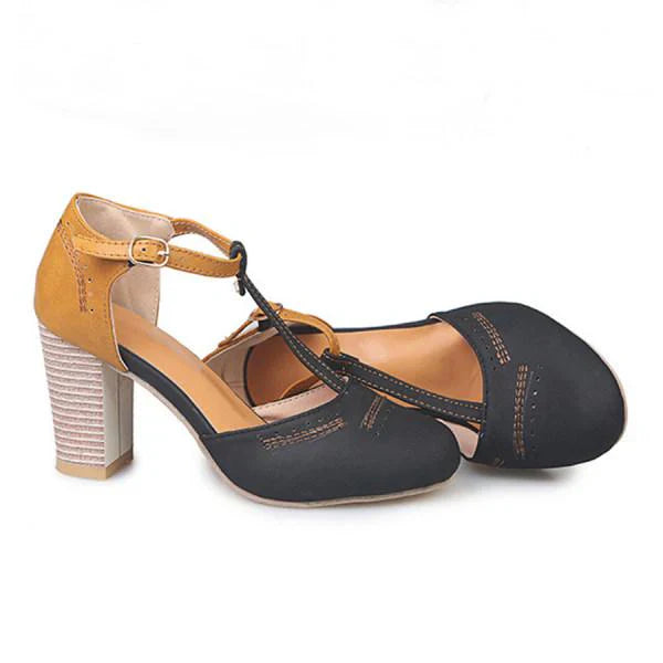 Women's Chic Orthopedic T-Strap Heels with Cut-Outs