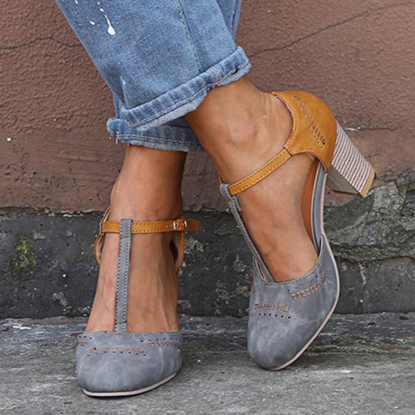 Women's Chic Orthopedic T-Strap Heels with Cut-Outs