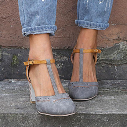 Women's Chic Orthopedic T-Strap Heels with Cut-Outs