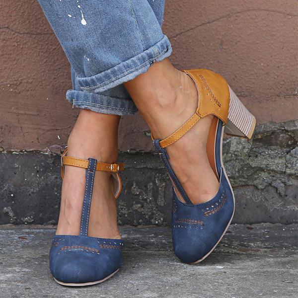 Women's Chic Orthopedic T-Strap Heels with Cut-Outs