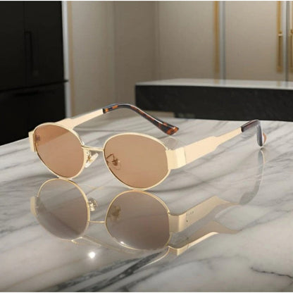 Davy | Women's Oval Sunglasses with Gold Frame
