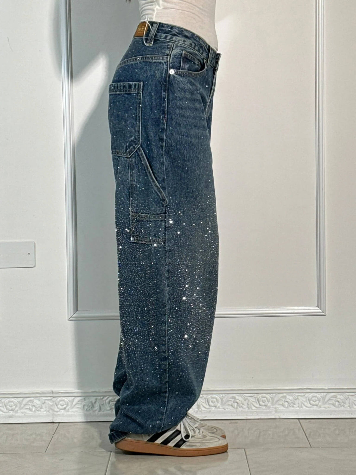 Sparkling Rhinestone Jeans - Wide Leg Style