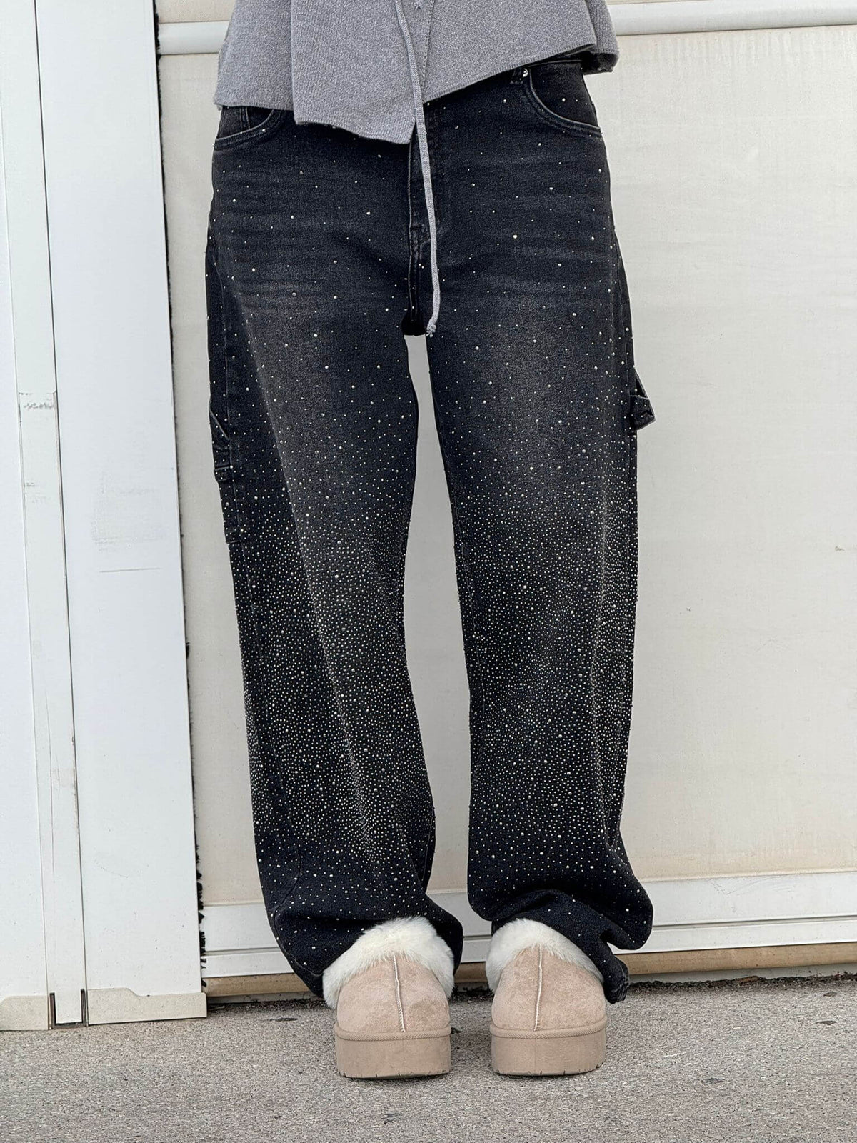 Sparkling Rhinestone Jeans - Wide Leg Style