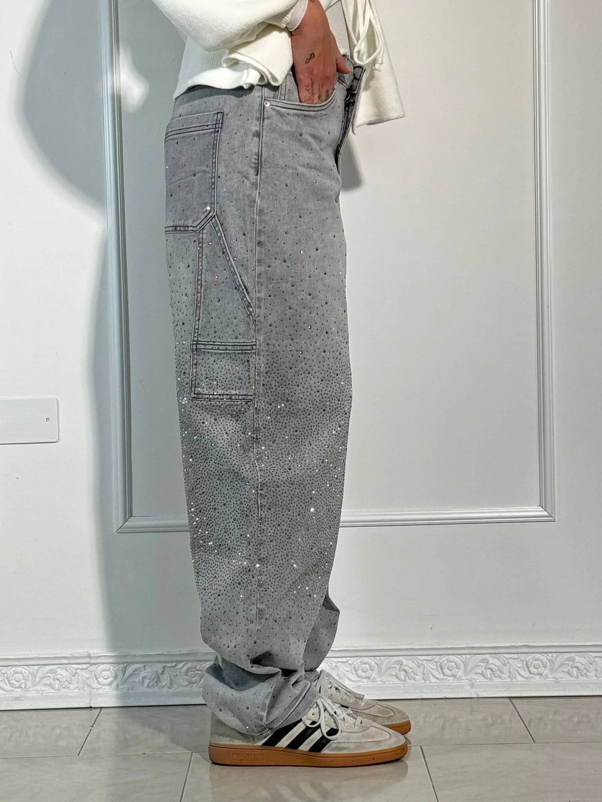 Sparkling Rhinestone Jeans - Wide Leg Style