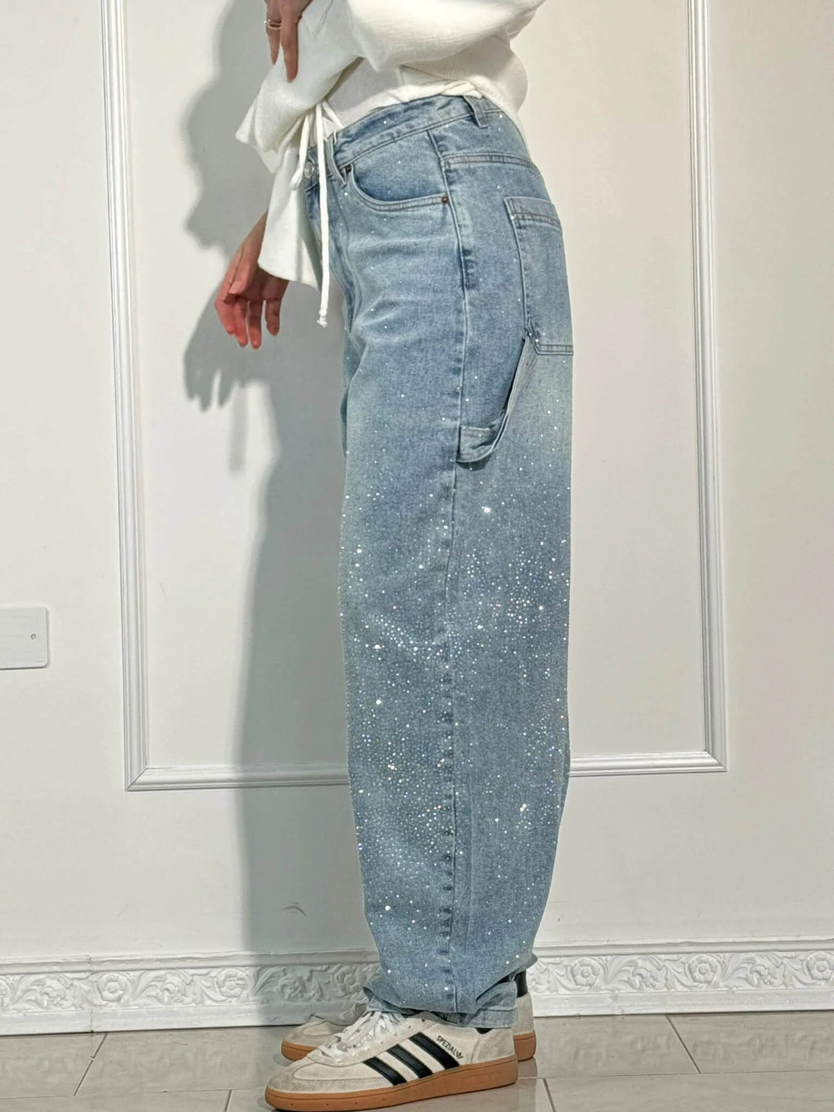 Sparkling Rhinestone Jeans - Wide Leg Style