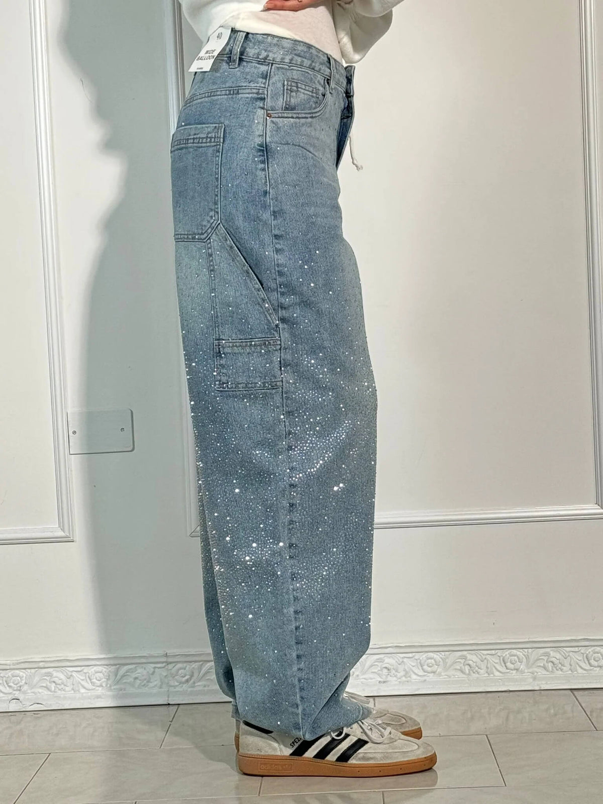 Sparkling Rhinestone Jeans - Wide Leg Style