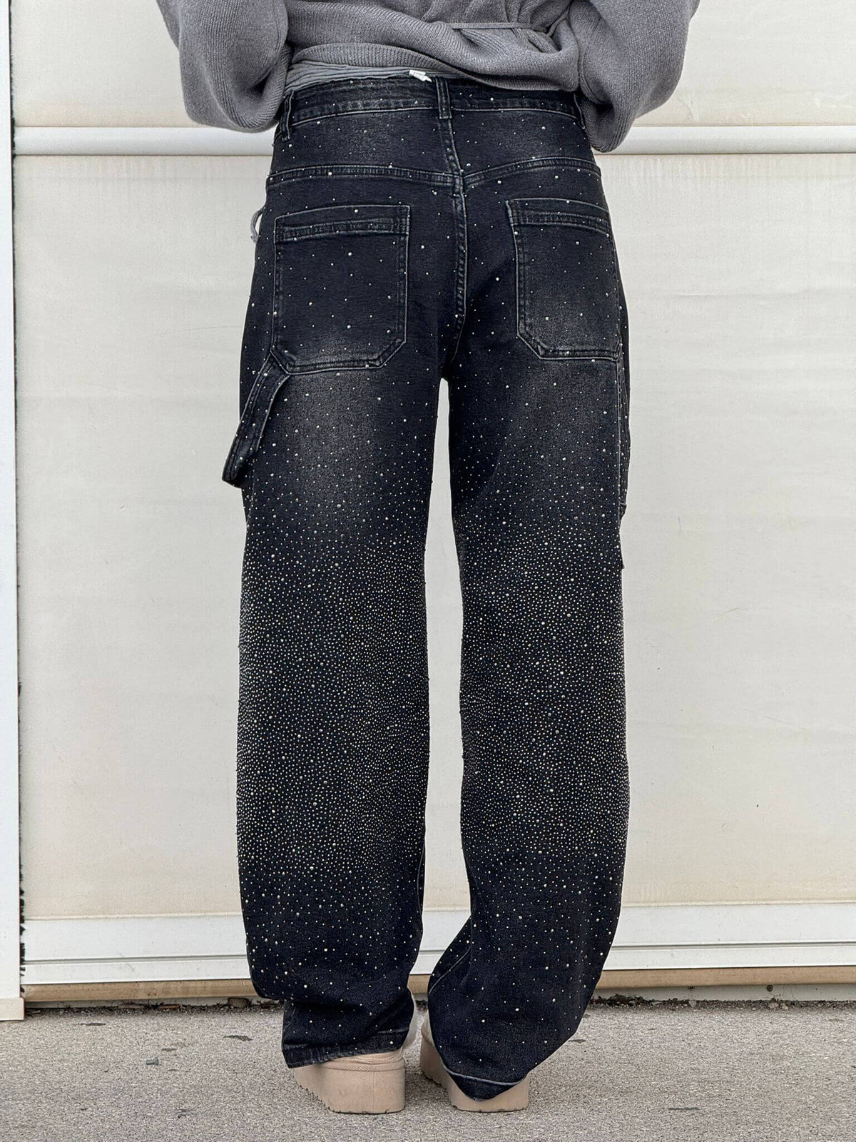 Sparkling Rhinestone Jeans - Wide Leg Style