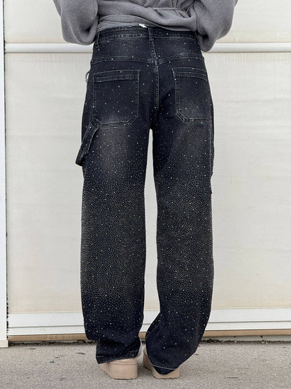 Sparkling Rhinestone Jeans - Wide Leg Style