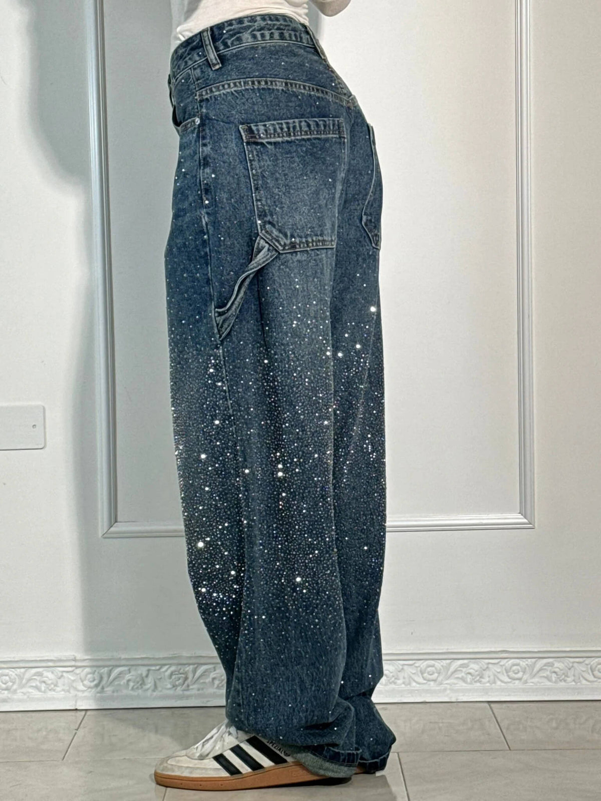 Sparkling Rhinestone Jeans - Wide Leg Style