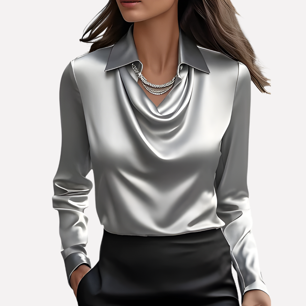Women's Elegant Satin Draped Blouse