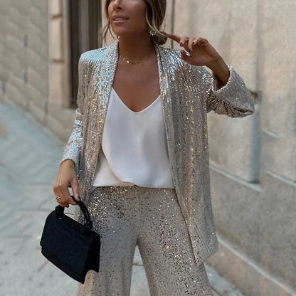Women's Dazzling Sequin Blazer and Pants Set