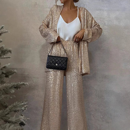 Women's Dazzling Sequin Blazer and Pants Set