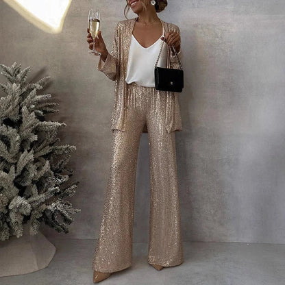 Women's Dazzling Sequin Blazer and Pants Set