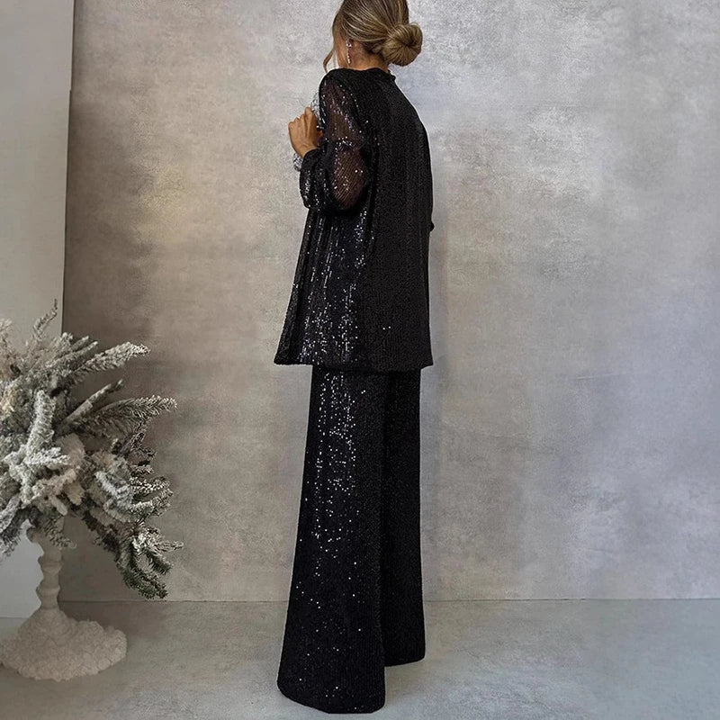 Women's Dazzling Sequin Blazer and Pants Set