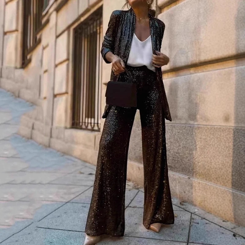 Women's Dazzling Sequin Blazer and Pants Set