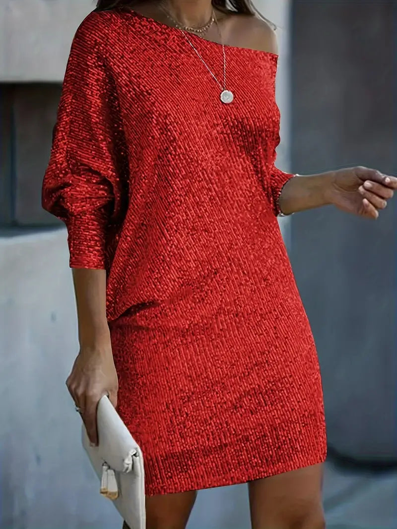 Women's Sparkling Off-the-Shoulder Sequin Mini Dress