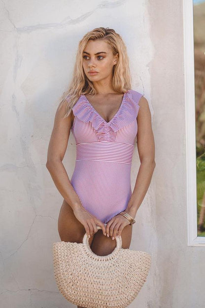 Striped Ruffled One-Piece Swimsuit