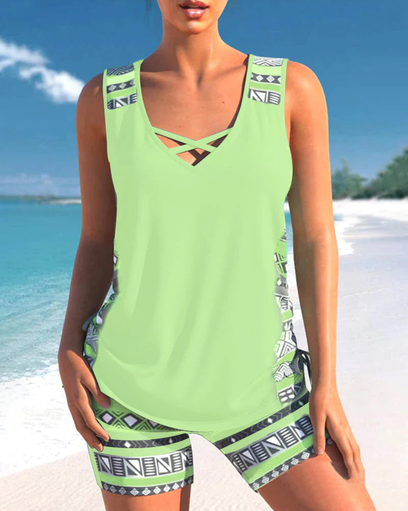 Comfortable Cross-Neck Tankini Set