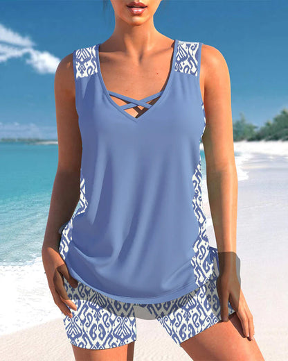 Comfortable Cross-Neck Tankini Set