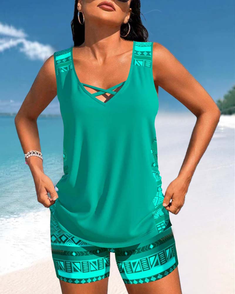 Comfortable Cross-Neck Tankini Set