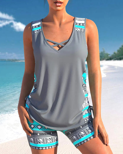 Comfortable Cross-Neck Tankini Set