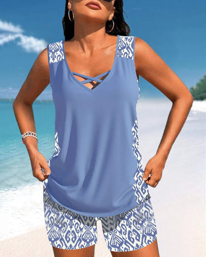 Comfortable Cross-Neck Tankini Set