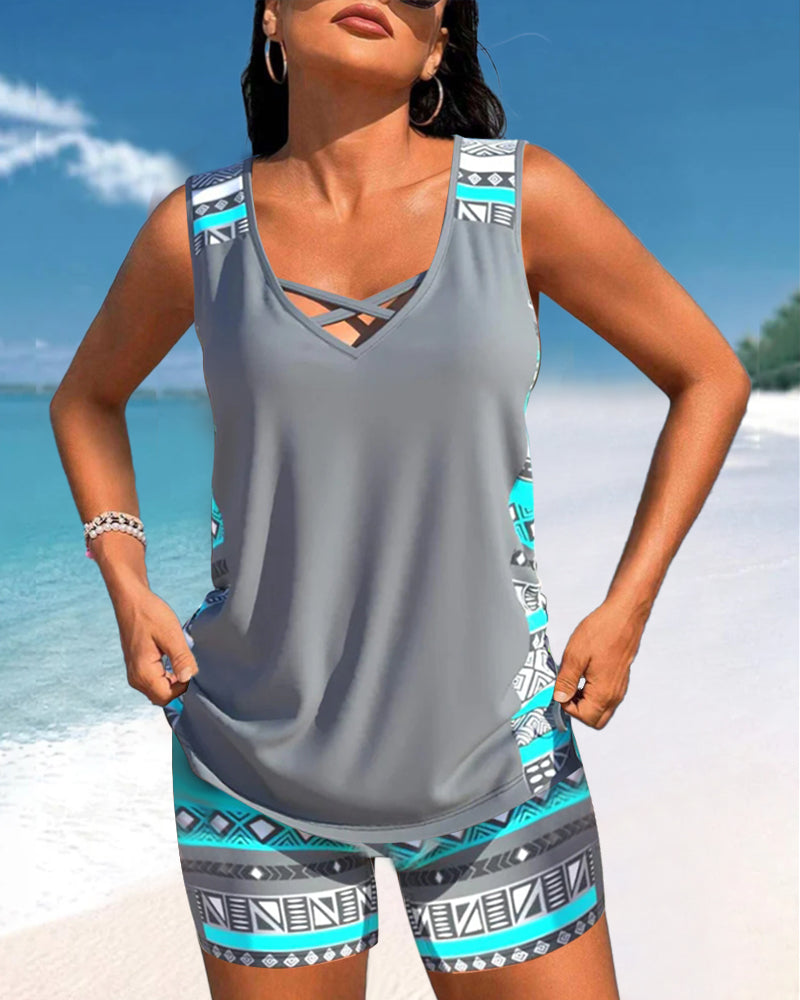 Comfortable Cross-Neck Tankini Set