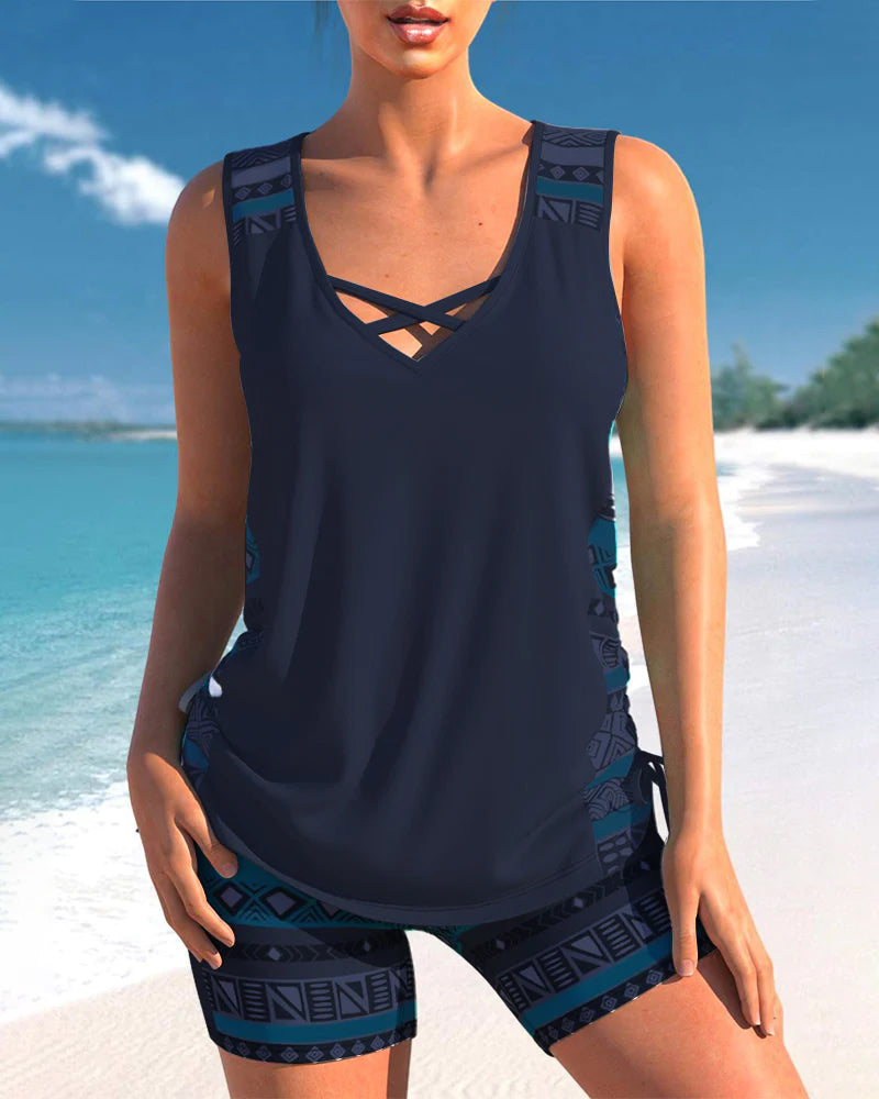 Comfortable Cross-Neck Tankini Set