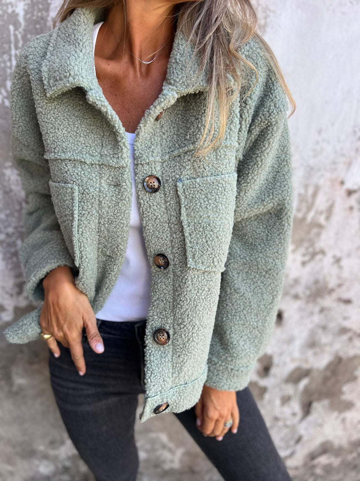 Women's Cozy Teddy Button-Up Jacket