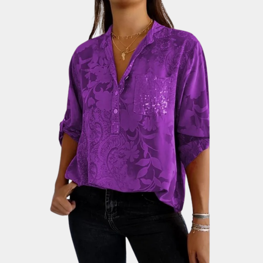 Women's Textured Button-Up Blouse